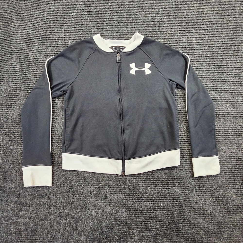 Under Armour Coldgear Track Jacket youth Girls M Black Full Zipper Raglan Sleeve